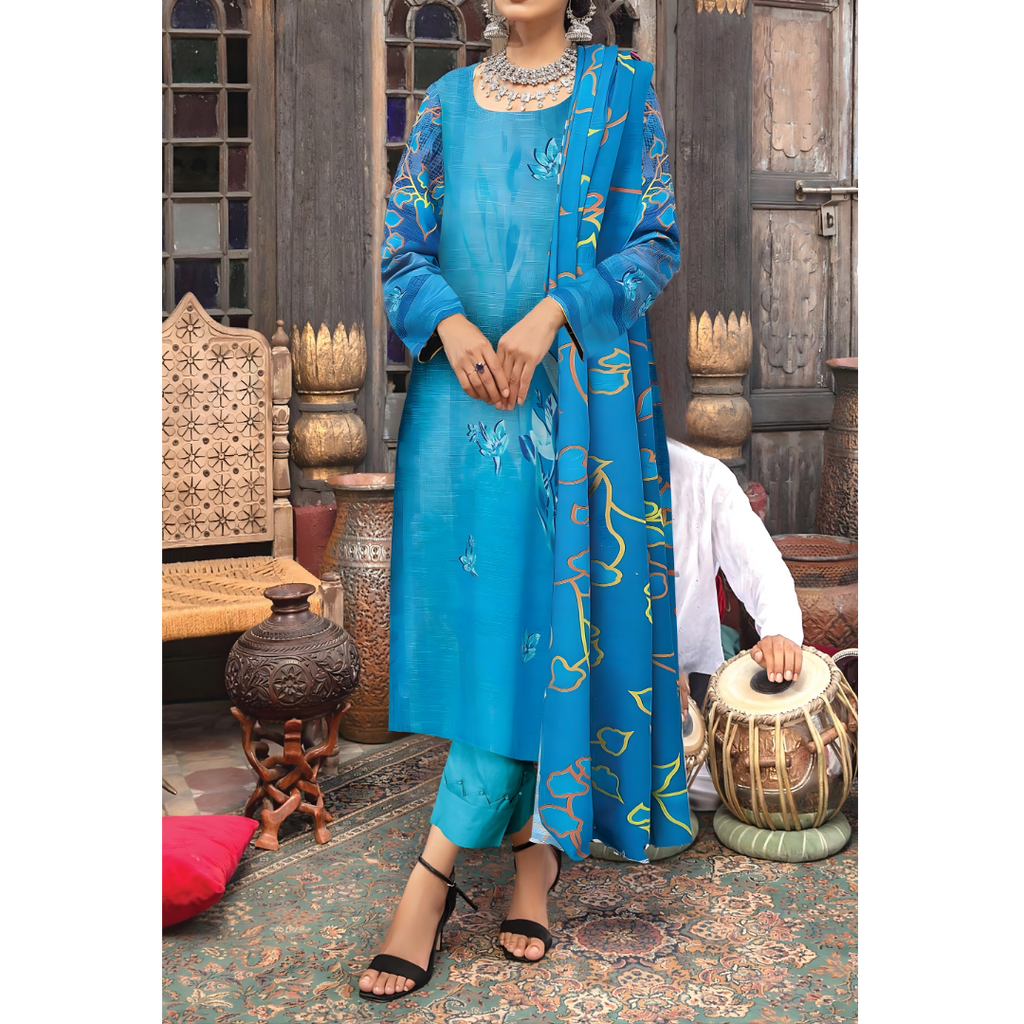 Dziris Azure Charm Digital Khaddar 3-Piece Suit