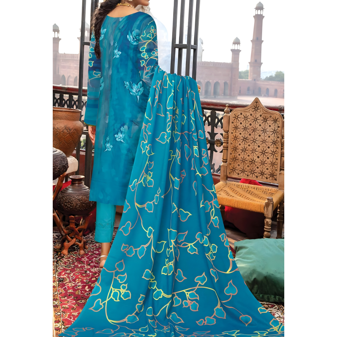 Dziris Azure Charm Digital Khaddar 3-Piece Suit