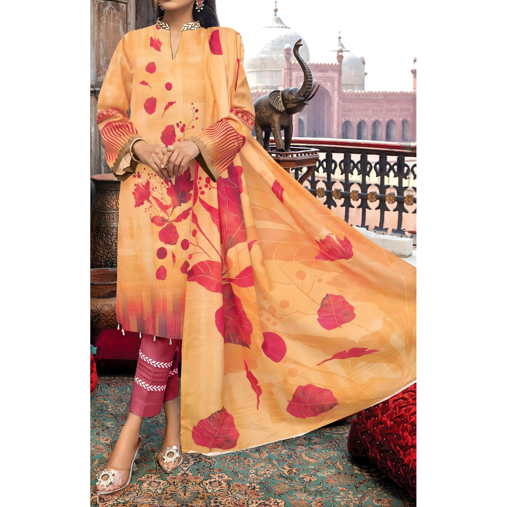 Dziris Autumn Ember Digital Khaddar 3-Piece Suit