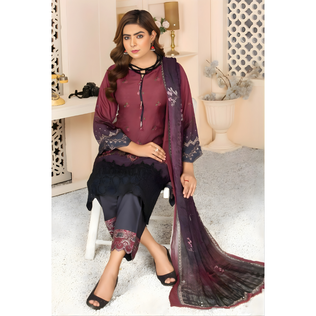 Dziris Plum Eclipse Bamber Viscose 3-Piece Suit