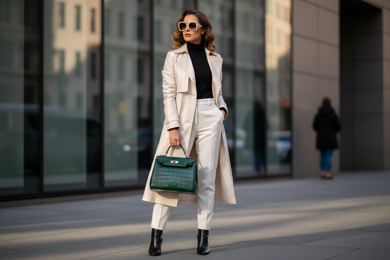 a woman wearing a handbag